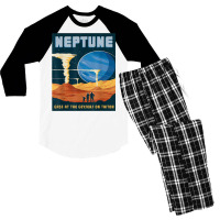 Retro Neptune Gaze At The Geysers On Triton Space Tourism T Shirt Men's 3/4 Sleeve Pajama Set | Artistshot