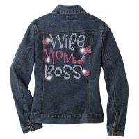 Wife Mom Boss Bling Rhinestone Funny Birthday Party Gift T Shirt Ladies Denim Jacket | Artistshot