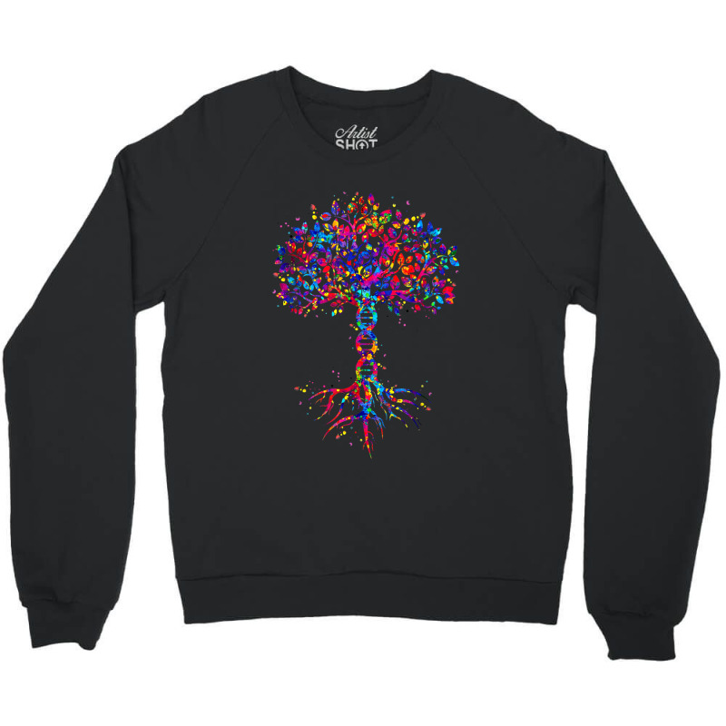 Dna Tree Life Watercolor Genetic Biologist Science Earth Day Crewneck Sweatshirt by Hoang95 | Artistshot