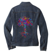 Dna Tree Life Watercolor Genetic Biologist Science Earth Day Ladies Denim Jacket | Artistshot