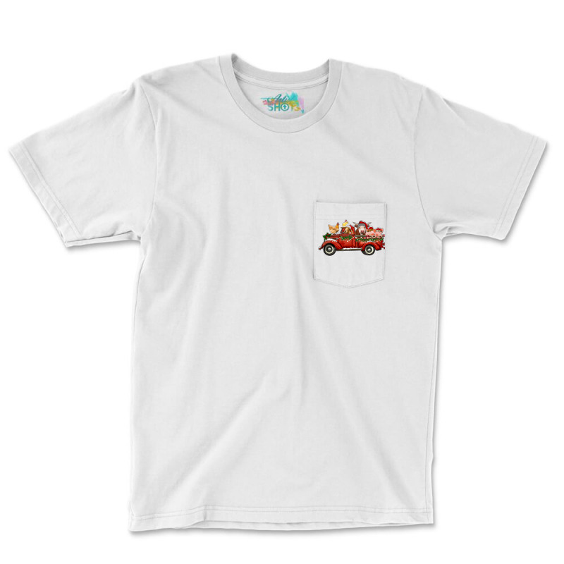 Christmas Truck With Farm Animals Pocket T-Shirt by RanaPortraitStore | Artistshot