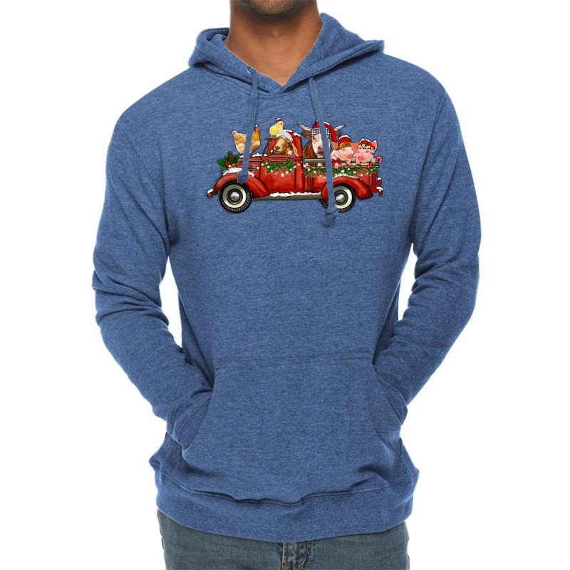 Christmas Truck With Farm Animals Lightweight Hoodie by RanaPortraitStore | Artistshot