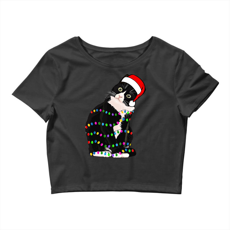 Cat Wrapped Up In Christmas Lights 98 Crop Top by JudithAyreSchomer | Artistshot