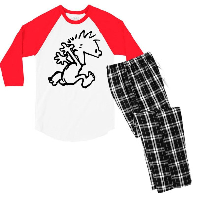 Calvin & Hobbes Comic Running Naked Men's 3/4 Sleeve Pajama Set Designed By Andini