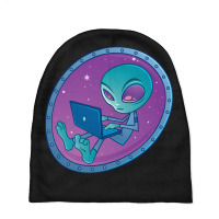 Alien With Laptop Computer Baby Beanies | Artistshot