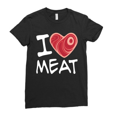 I Love Meat - White Text Version Ladies Fitted T-shirt Designed By Fizzgig