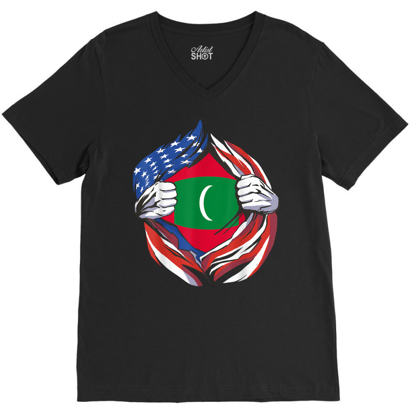 Maldives Flag American Proud Of My Maldivian Heritage T Shirt V-neck Tee | Artistshot