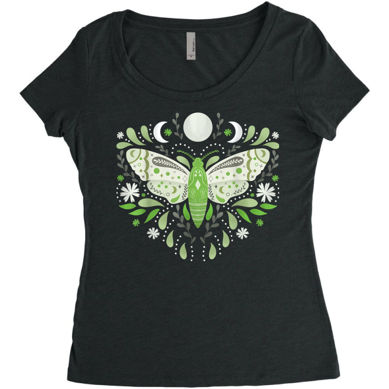 Mystical Moth Green Celestial Flower Moon Phases T Shirt Women's Triblend Scoop T-shirt by tognifx | Artistshot