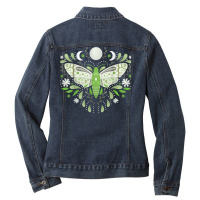 Mystical Moth Green Celestial Flower Moon Phases T Shirt Ladies Denim Jacket | Artistshot