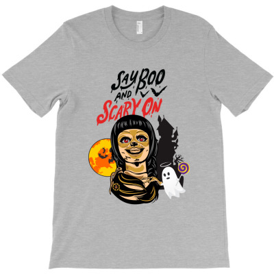 Say Boo & Scary On T-shirt Designed By Devart