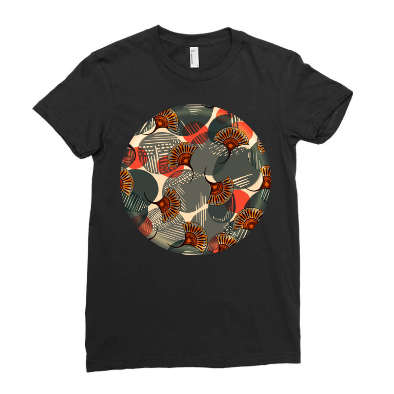 African Fabric Pattern Round Earrings 5 Ladies Fitted T-Shirt by BundleAndBundleShop | Artistshot