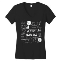 Birthday Square Root Math Problem Fun Calculation 24th T Shirt Women's V-neck T-shirt | Artistshot