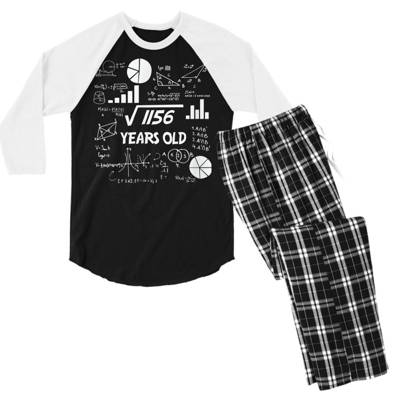 Birthday Square Root Math Problem Fun Calculation 34th T Shirt Men's 3/4 Sleeve Pajama Set by tognifx | Artistshot