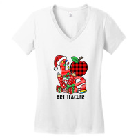 Love Art Teacher Santa Artist Painter Christmas Xmas Pajamas T Shirt Women's V-neck T-shirt | Artistshot