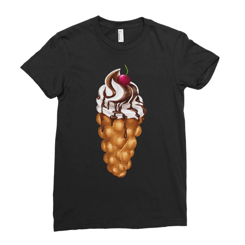 Bubble Waffle Ice Cream T  Shirt Egg Bubble Waffle Vanilla Ice Cream W Ladies Fitted T-Shirt by fframi817 | Artistshot