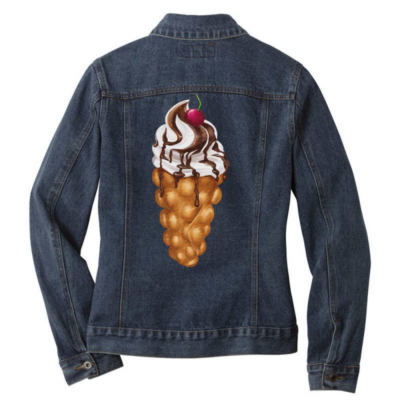 Bubble Waffle Ice Cream T  Shirt Egg Bubble Waffle Vanilla Ice Cream W Ladies Denim Jacket by fframi817 | Artistshot