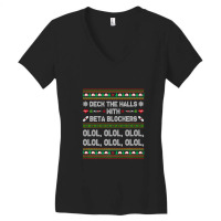 Deck The Halls With Beta Blockers Funny Nurse Christmas Ugly Premium T Women's V-neck T-shirt | Artistshot