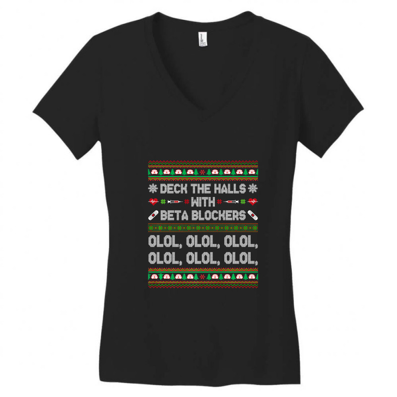 Deck The Halls With Beta Blockers Funny Nurse Christmas Ugly Premium T Women's V-Neck T-Shirt by Saiful_Siddique | Artistshot