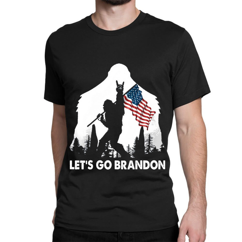 Let's Go Brandon Camping Bigfoot Rock And Roll Us Flag Classic T-shirt by trokeryth | Artistshot