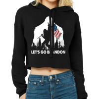 Let's Go Brandon Camping Bigfoot Rock And Roll Us Flag Cropped Hoodie | Artistshot