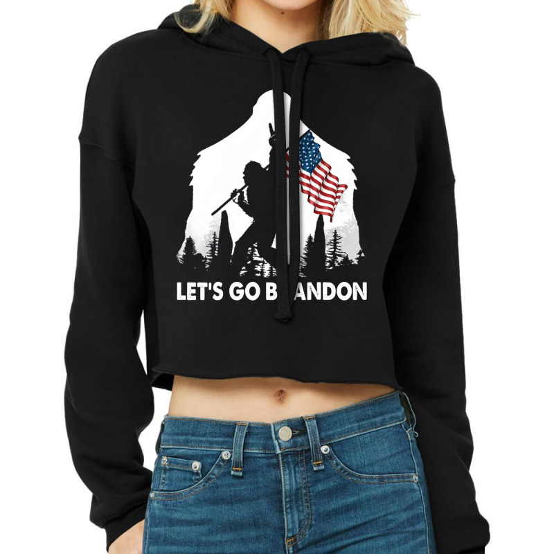 Let's Go Brandon Camping Bigfoot Rock And Roll Us Flag Cropped Hoodie by trokeryth | Artistshot