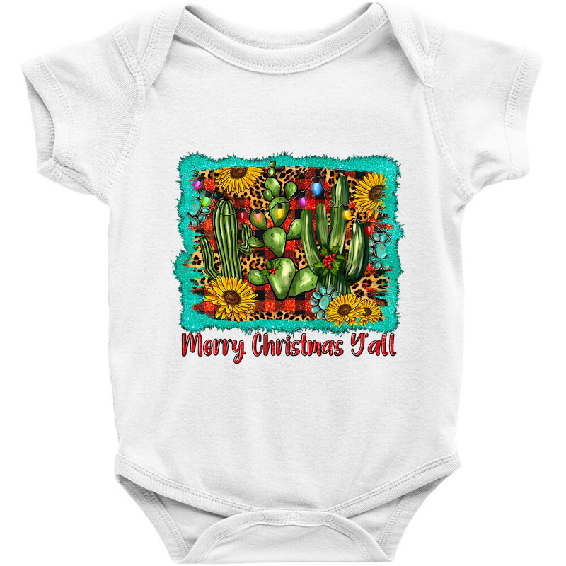 Western Leopard Plaid Cow Print Cactus Merry Christmas Y'all T Shirt Baby Bodysuit by Jeremy_Hutson | Artistshot