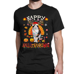Funny Cat Happy Hallothanksmas Halloween Thanksgiving Xmas Classic T-shirt | Artistshot