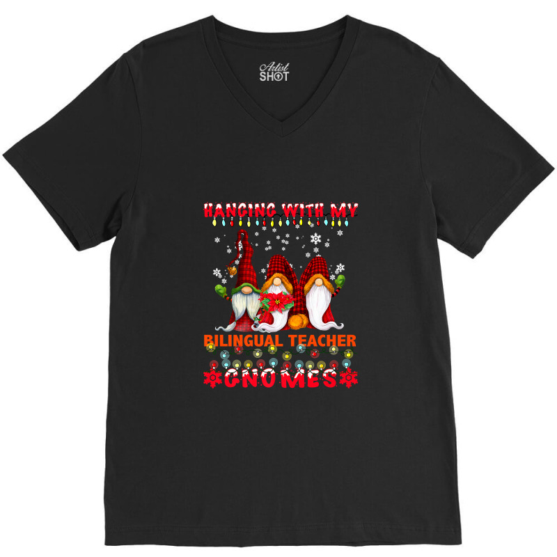 Hanging With My Bilingual Teacher Gnomes Ugly Xmas Matching Premium T V-Neck Tee by Rudy_Glenn | Artistshot