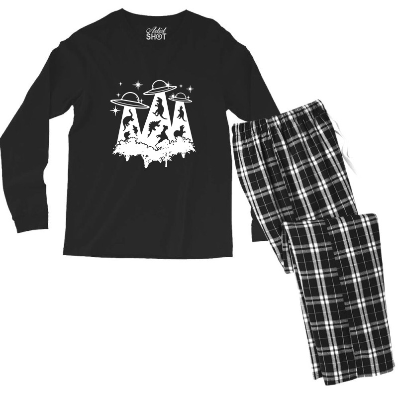 Dinosaur Alien Abduction Ufo T Rex Men's Long Sleeve Pajama Set | Artistshot