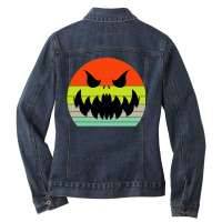 Vintage Scary Pumpkin Face Halloween Ladies Denim Jacket | Artistshot