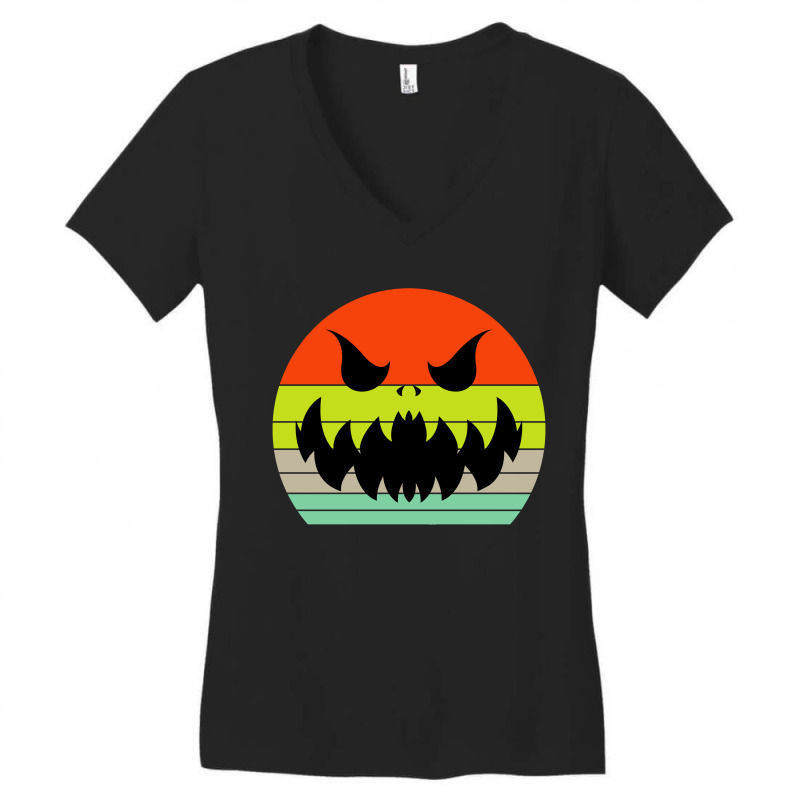 Vintage Scary Pumpkin Face Halloween Women's V-neck T-shirt | Artistshot