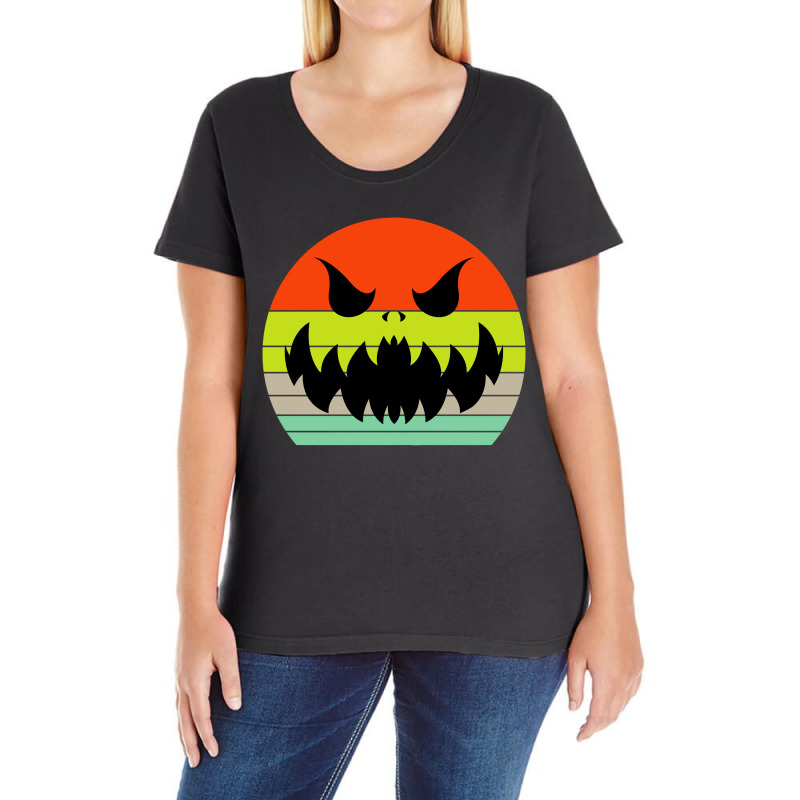 Vintage Scary Pumpkin Face Halloween Ladies Curvy T-shirt | Artistshot