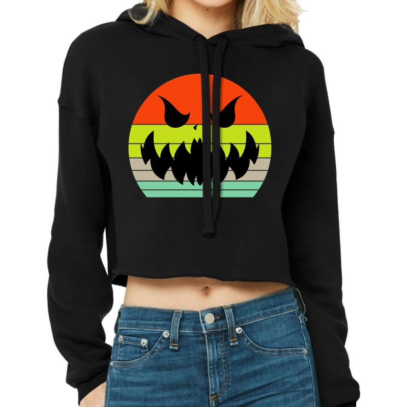 Vintage Scary Pumpkin Face Halloween Cropped Hoodie | Artistshot