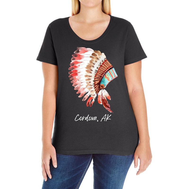 Native Indian Tribal Headdress Art T  Shirt Cordova Alaska Watercolor Ladies Curvy T-Shirt by baroncrona555 | Artistshot