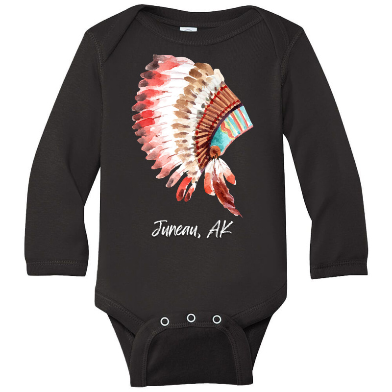 Native Indian Tribal Headdress Art T  Shirt Juneau Alaska Watercolor N Long Sleeve Baby Bodysuit by baroncrona555 | Artistshot