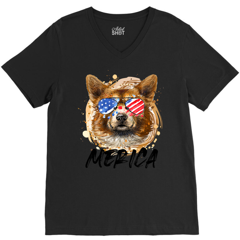 Corgi Dog 4th Of July Merica Men Women Usa American Flag 434 Welsh Cor V-Neck Tee by golferu | Artistshot