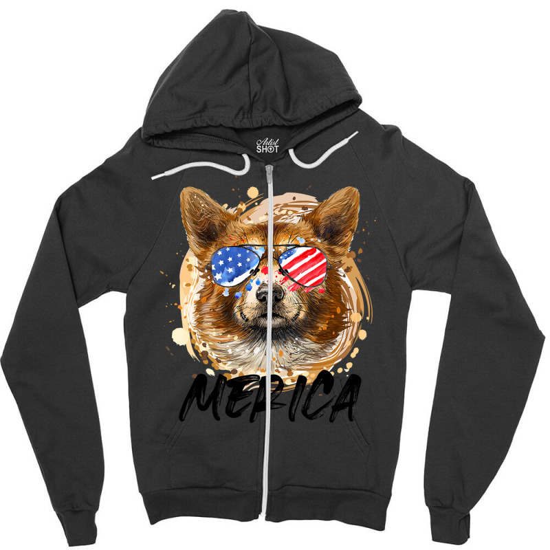 Corgi Dog 4th Of July Merica Men Women Usa American Flag 434 Welsh Cor Zipper Hoodie by golferu | Artistshot