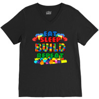 Funny Eat Sleep Build Repeat Building Blocks Kids V-neck Tee | Artistshot