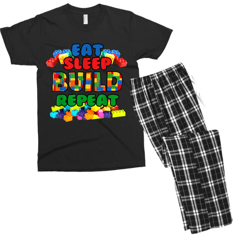 Funny Eat Sleep Build Repeat Building Blocks Kids Men's T-shirt Pajama Set | Artistshot