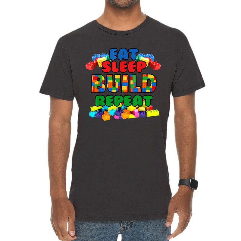 Funny Eat Sleep Build Repeat Building Blocks Kids Vintage T-shirt | Artistshot