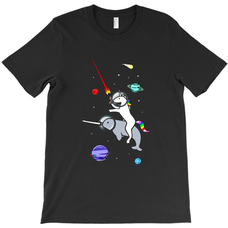 Unicorn Riding Narwhal In Space T-shirt | Artistshot