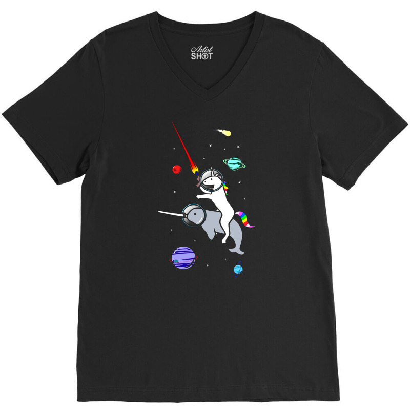 Unicorn Riding Narwhal In Space V-neck Tee | Artistshot