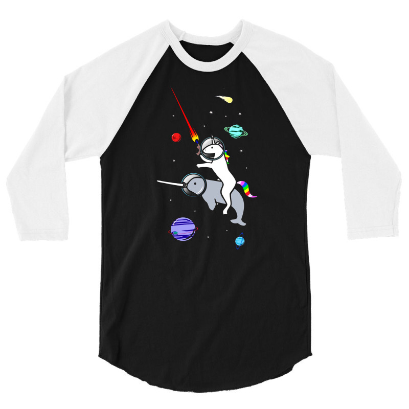 Unicorn Riding Narwhal In Space 3/4 Sleeve Shirt | Artistshot