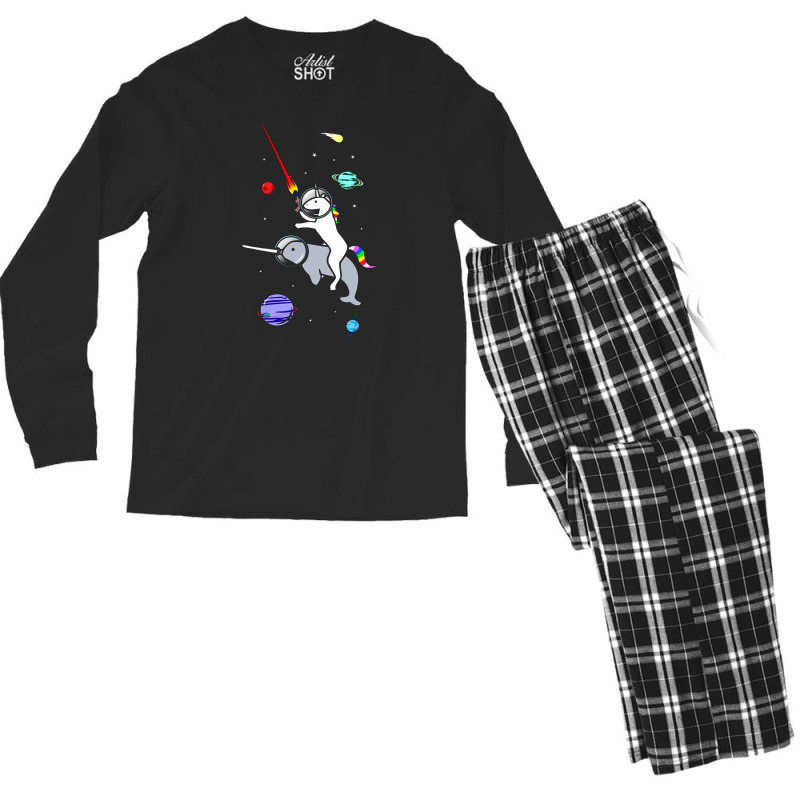 Unicorn Riding Narwhal In Space Men's Long Sleeve Pajama Set | Artistshot