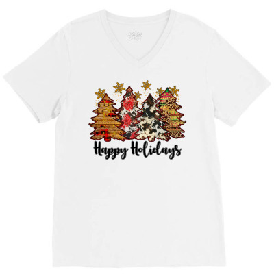 Happy Holidays V-neck Tee Designed By Jahusdesignshop