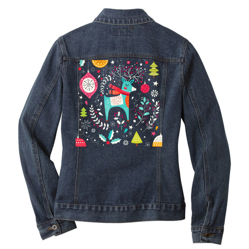 Christmas Deer Ladies Denim Jacket by Vishaka | Artistshot