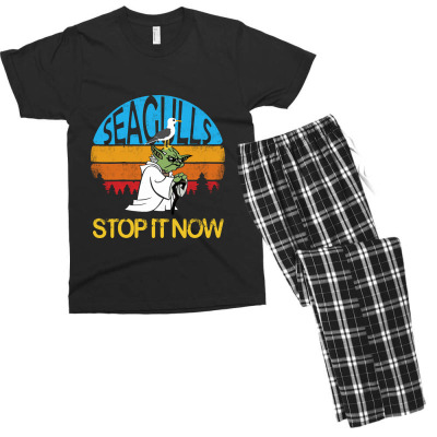 Seagulls Stop It Now - Retro Vintage Men's T-shirt Pajama Set Designed By Blqs Apparel