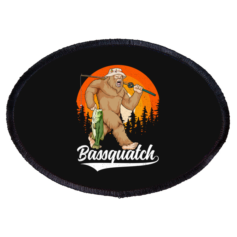 Bassquatch Funny Bigfoot Fishing Outdoor Retro Bass Fishing Oval Patch By  Cm-arts - Artistshot
