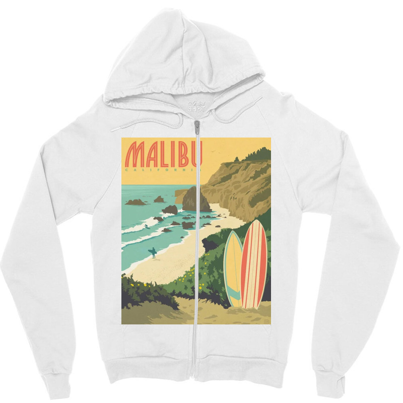 Malibu Calivornia Beach Zipper Hoodie by Mariartin | Artistshot