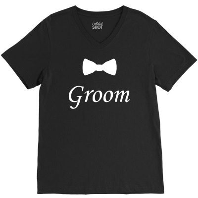 Groom Bow Tie, Wedding V-neck Tee Designed By Mdk Art